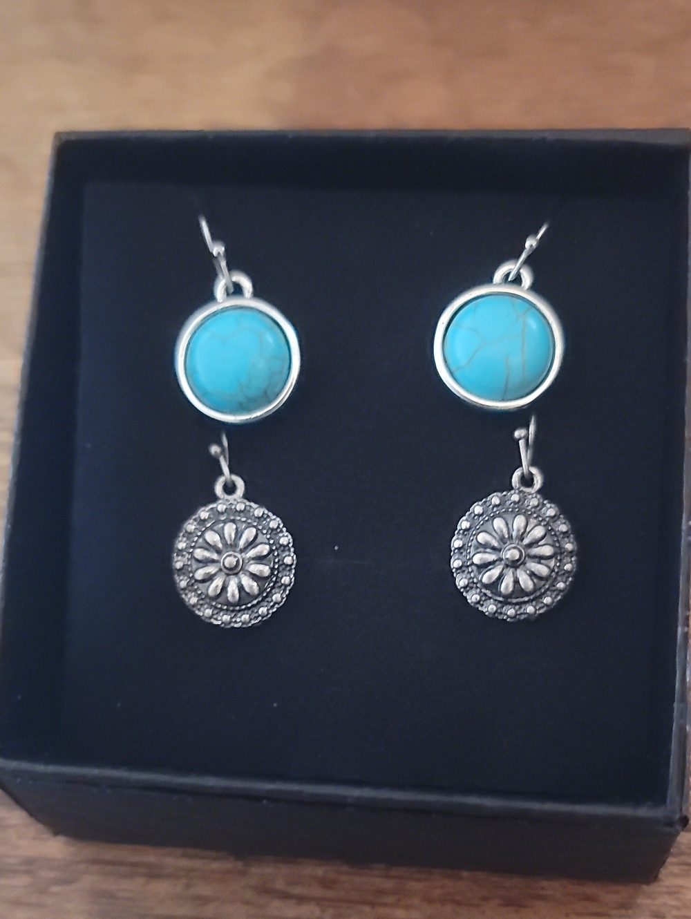 Turquoise & Silver Disc Dangle Earrings (Both)